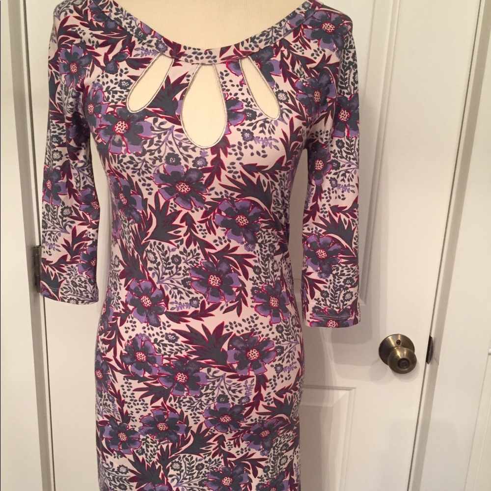 FREE PEOPLE INTIMATELY DRESS BODYCON SHEATH MINI PURPLE WHITE TAGGED M Fits XS